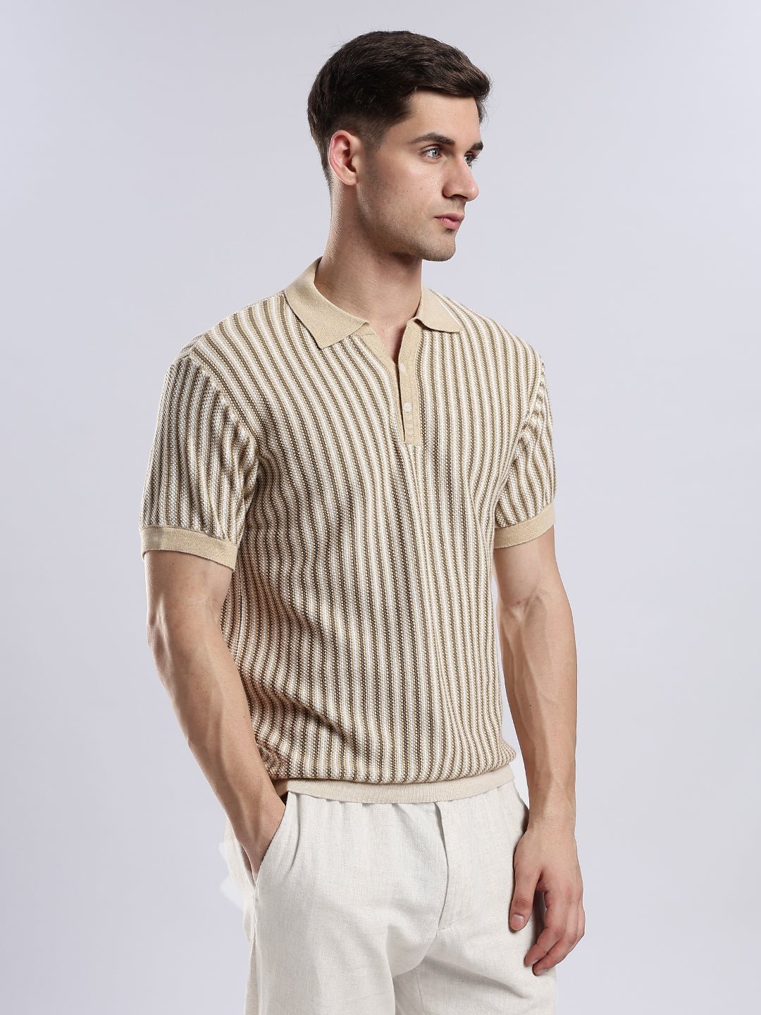 Capri Sandstone Jacquard Knit Polo - Image 2